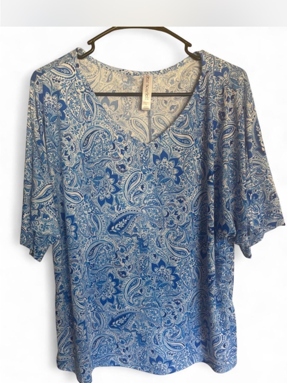 Scarlett Blue and White Paisley Short-Sleeve Top